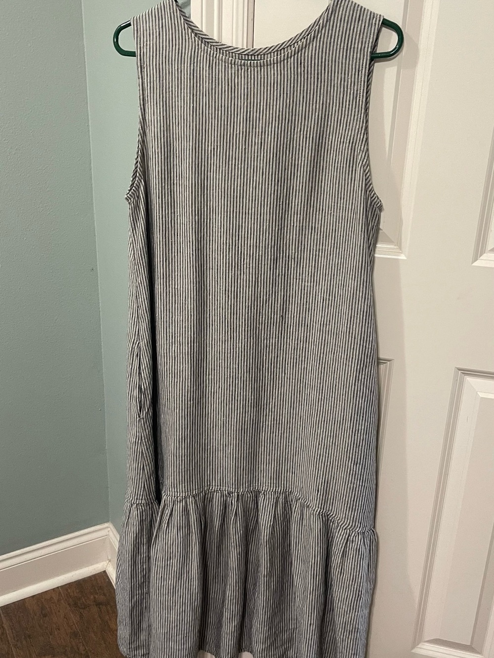 notPERFECTLINEN Sleeveless Pinstripe Ruffle-Hem Maxi Dress - Gray/White